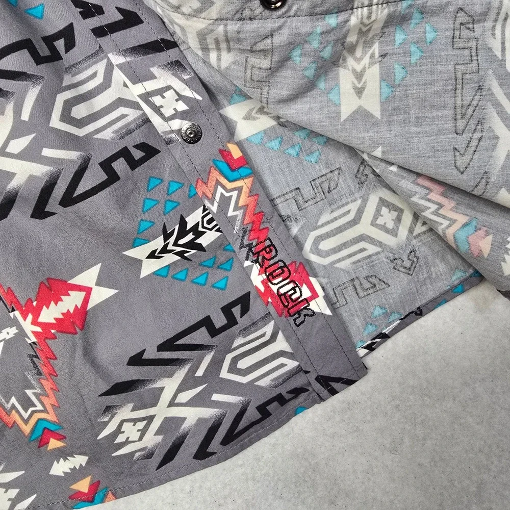 Rock & Roll Cowboy Boys XL Grey Aztec Western Snap Long Sleeve Shirt B8S2315